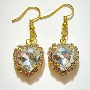 Silver Rhinestone Heart Dangle Earrings